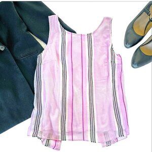Halogen Women's Sleeveless Blouse Size Small Pink Black Striped Dress Tank Top